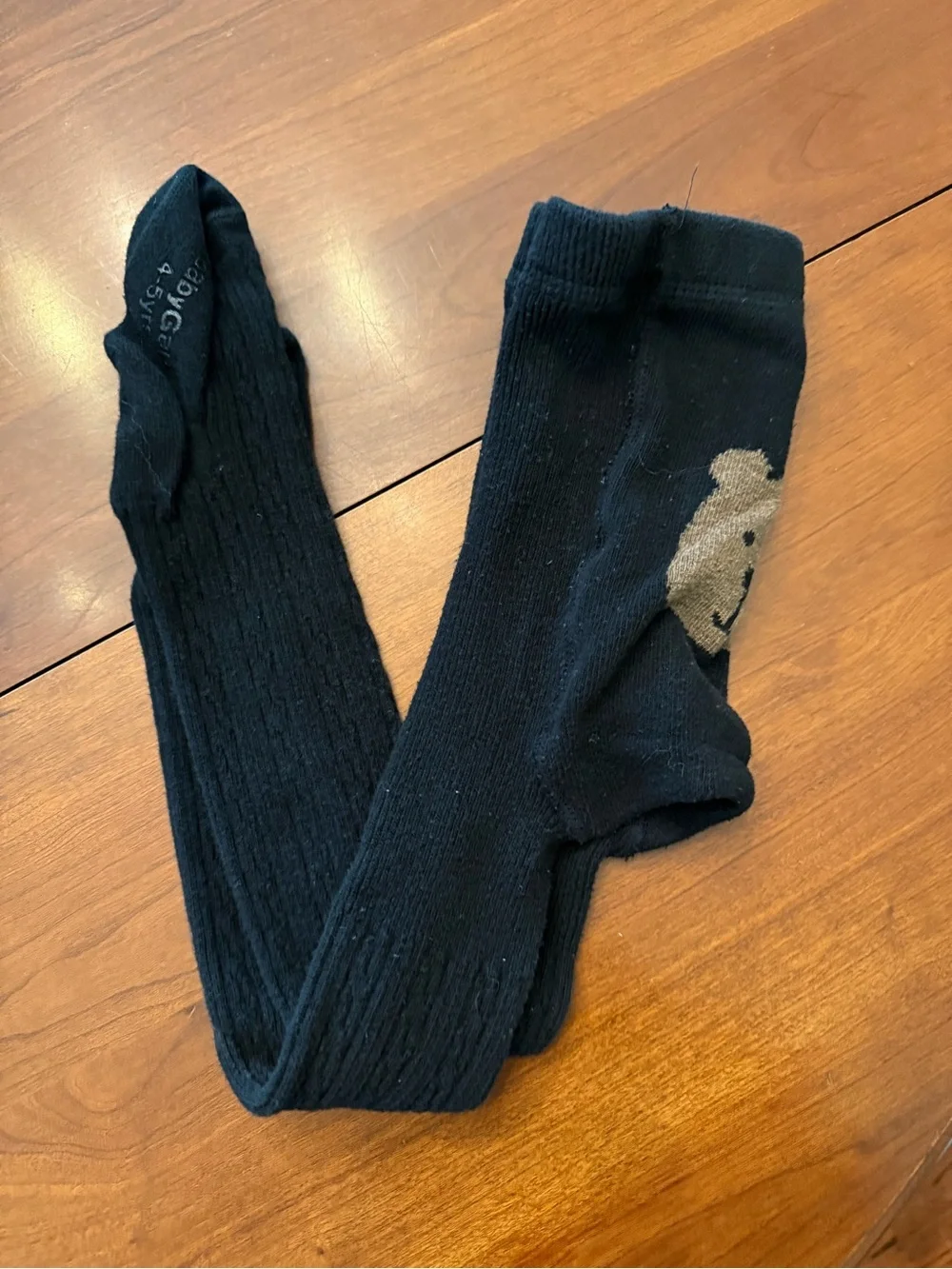 Baby GAP Black Tights with Brown Bear Accent Size 4-5